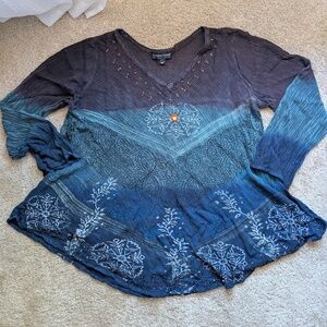 Greater Good Top womens S/M ombre beaded bohemian Gauzy blouse